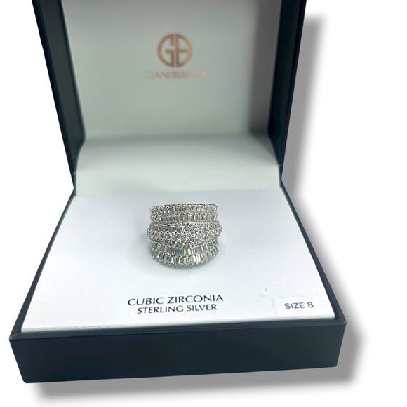NEW Giani Bernini Sterling Silver Ring Size 8 Cubic Zirconia Multi Row Pave Band - Picture 1 of 11